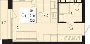 Студия квартира, вторичка, 21м2, 2/8 этаж