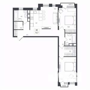 3-к квартира, строящийся дом, 75м2, 6/8 этаж