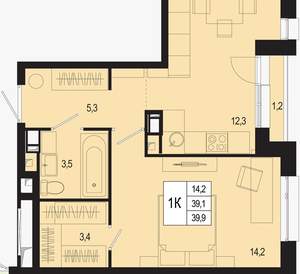 1-к квартира, вторичка, 39м2, 6/8 этаж