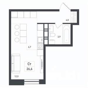 Студия квартира, вторичка, 27м2, 5/8 этаж