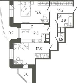 2-к квартира, вторичка, 75м2, 15/17 этаж