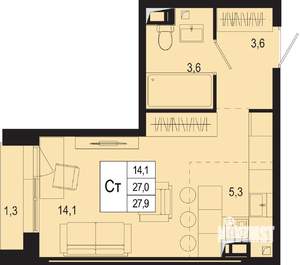 Студия квартира, строящийся дом, 27м2, 6/8 этаж