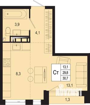 Студия квартира, вторичка, 30м2, 8/8 этаж