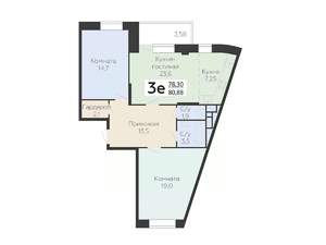 3-к квартира, строящийся дом, 81м2, 4/22 этаж