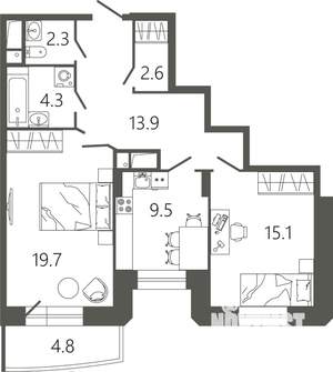 2-к квартира, вторичка, 69м2, 5/17 этаж