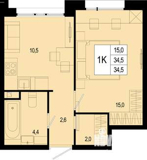 1-к квартира, вторичка, 35м2, 1/8 этаж