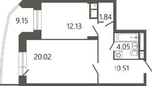1-к квартира, вторичка, 51м2, 6/17 этаж