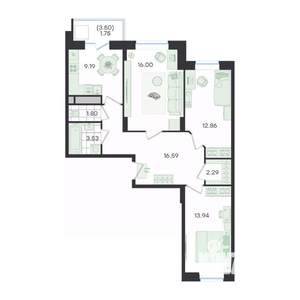 3-к квартира, вторичка, 78м2, 13/23 этаж