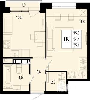1-к квартира, вторичка, 34м2, 2/8 этаж