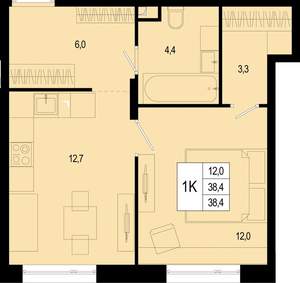 Студия квартира, вторичка, 38м2, 1/8 этаж