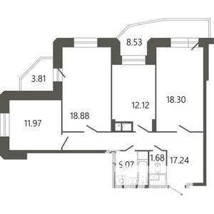 3-к квартира, строящийся дом, 90м2, 15/17 этаж