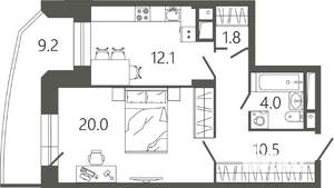 1-к квартира, вторичка, 51м2, 14/17 этаж
