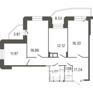 3-к квартира, строящийся дом, 90м2, 14/17 этаж