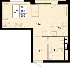Студия квартира, вторичка, 29м2, 3/8 этаж