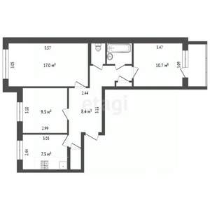 3-к квартира, вторичка, 62м2, 8/9 этаж