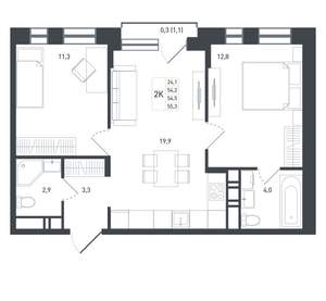 2-к квартира, вторичка, 58м2, 6/8 этаж