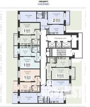 1-к квартира, вторичка, 38м2, 17/22 этаж