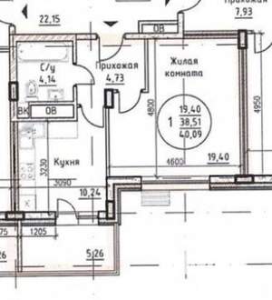 1-к квартира, вторичка, 38м2, 6/14 этаж