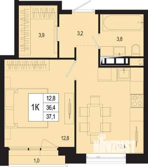 1-к квартира, вторичка, 36м2, 6/8 этаж