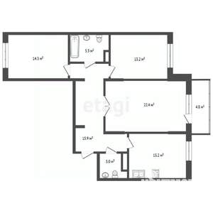 3-к квартира, вторичка, 88м2, 3/22 этаж