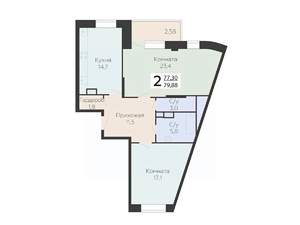 2-к квартира, строящийся дом, 80м2, 4/22 этаж