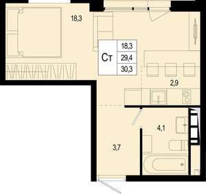 Студия квартира, вторичка, 29м2, 6/8 этаж