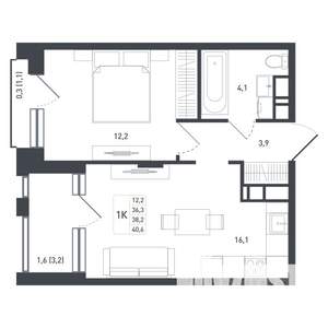 1-к квартира, вторичка, 41м2, 6/8 этаж