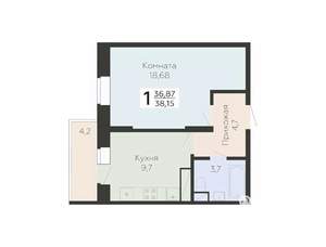 1-к квартира, вторичка, 38м2, 16/22 этаж
