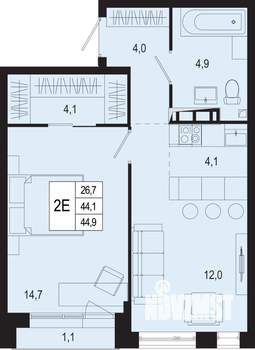2-к квартира, строящийся дом, 44м2, 5/8 этаж