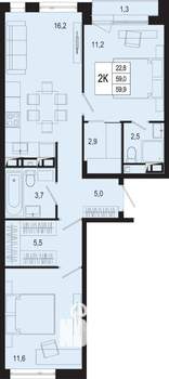 Студия квартира, вторичка, 59м2, 5/8 этаж