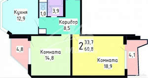2-к квартира, вторичка, 62м2, 2/17 этаж