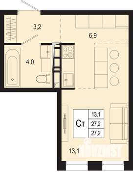 Студия квартира, строящийся дом, 27м2, 6/8 этаж