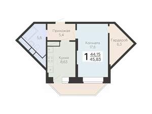 1-к квартира, строящийся дом, 46м2, 7/22 этаж