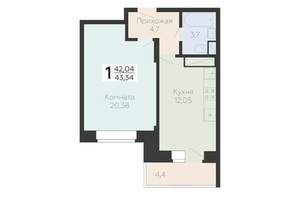 1-к квартира, строящийся дом, 43м2, 10/22 этаж