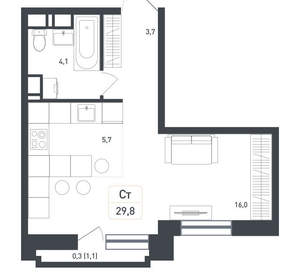 Студия квартира, вторичка, 30м2, 7/8 этаж