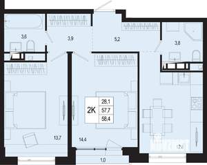 2-к квартира, вторичка, 58м2, 4/8 этаж