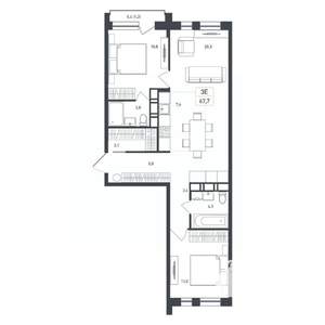 3-к квартира, строящийся дом, 68м2, 8/8 этаж