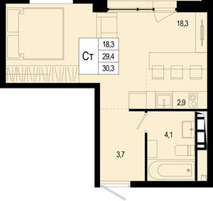 Студия квартира, вторичка, 29м2, 4/8 этаж