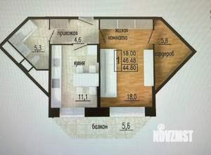 1-к квартира, вторичка, 46м2, 7/17 этаж