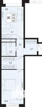 2-к квартира, вторичка, 42м2, 1/8 этаж