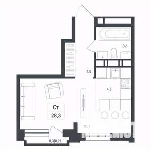 Студия квартира, строящийся дом, 28м2, 7/8 этаж