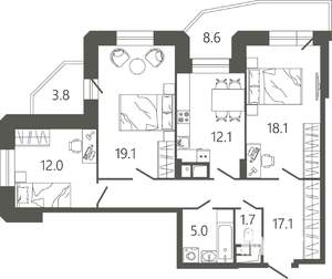 3-к квартира, вторичка, 90м2, 17/17 этаж