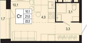 Студия квартира, вторичка, 21м2, 4/8 этаж