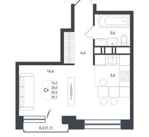 Студия квартира, вторичка, 30м2, 2/8 этаж
