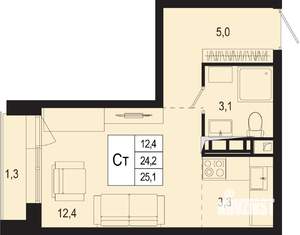 Студия квартира, строящийся дом, 24м2, 6/8 этаж