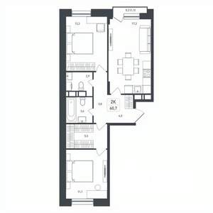 2-к квартира, строящийся дом, 61м2, 5/8 этаж