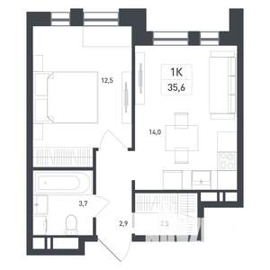 1-к квартира, строящийся дом, 36м2, 4/8 этаж