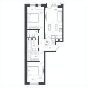 Студия квартира, строящийся дом, 61м2, 2/8 этаж