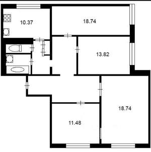 4-к квартира, вторичка, 90м2, 1/14 этаж