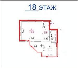Студия квартира, вторичка, 39м2, 1/18 этаж